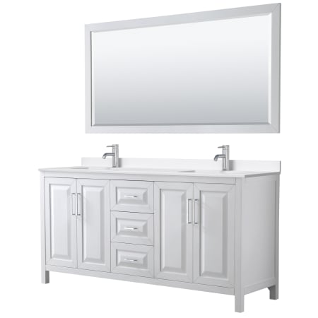 A large image of the Wyndham Collection WCV252572D-QTZ-UNSM70 White / White Quartz Top / Polished Chrome Hardware