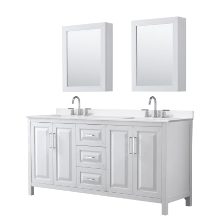 A large image of the Wyndham Collection WCV252572D-QTZ-US3MED White / White Quartz Top / Polished Chrome Hardware