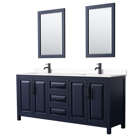 A large image of the Wyndham Collection WCV252580D-VCA-M24 Dark Blue / White Cultured Marble Top / Matte Black Hardware