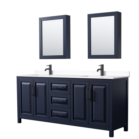 A large image of the Wyndham Collection WCV252580D-VCA-MED Dark Blue / White Cultured Marble Top / Matte Black Hardware