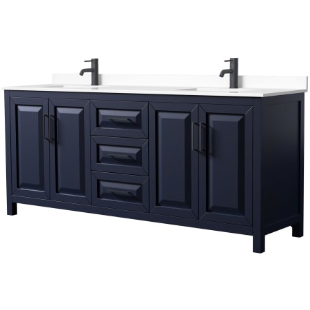A large image of the Wyndham Collection WCV252580D-VCA-MXX Dark Blue / White Cultured Marble Top / Matte Black Hardware