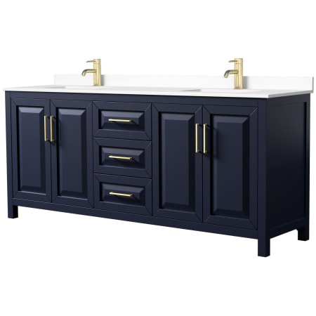 A large image of the Wyndham Collection WCV252580D-VCA-MXX Dark Blue / White Cultured Marble Top / Brushed Gold Hardware