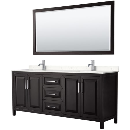 A large image of the Wyndham Collection WCV252580D-VCA-M70 Dark Espresso / Carrara Cultured Marble Top / Polished Chrome Hardware