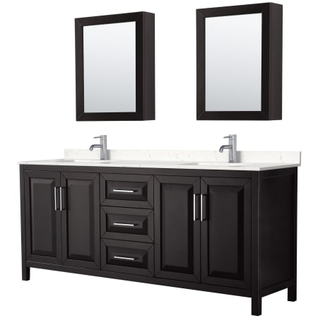 A large image of the Wyndham Collection WCV252580D-VCA-MED Dark Espresso / Carrara Cultured Marble Top / Polished Chrome Hardware