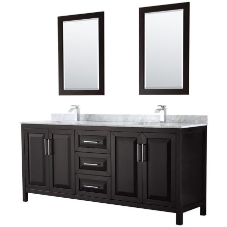 A large image of the Wyndham Collection WCV252580DUNSM24 Dark Espresso / White Carrara Marble Top / Polished Chrome Hardware