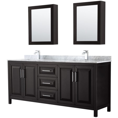 A large image of the Wyndham Collection WCV252580DUNSMED Dark Espresso / White Carrara Marble Top / Polished Chrome Hardware