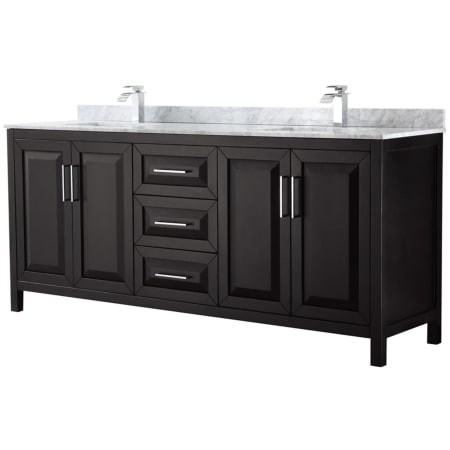 A large image of the Wyndham Collection WCV252580DUNSMXX Dark Espresso / White Carrara Marble Top / Polished Chrome Hardware