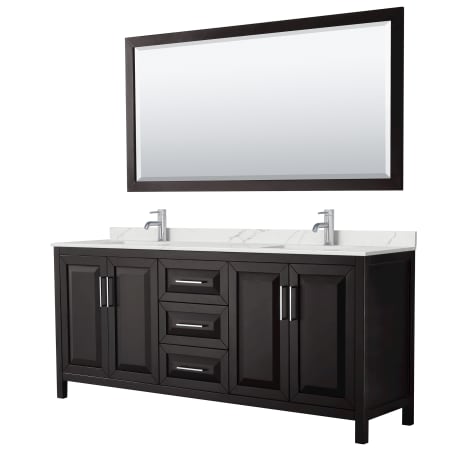 A large image of the Wyndham Collection WCV252580D-QTZ-UNSM70 Dark Espresso / Giotto Quartz Top / Polished Chrome Hardware