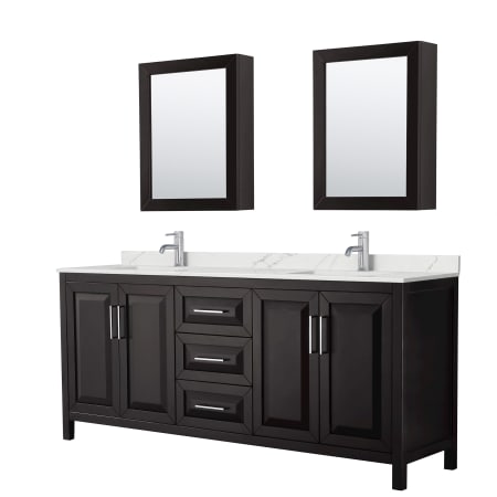 A large image of the Wyndham Collection WCV252580D-QTZ-UNSMED Dark Espresso / Giotto Quartz Top / Polished Chrome Hardware