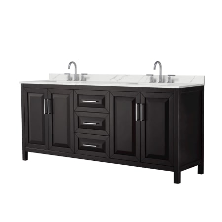 A large image of the Wyndham Collection WCV252580D-QTZ-US3MXX Dark Espresso / Giotto Quartz Top / Polished Chrome Hardware