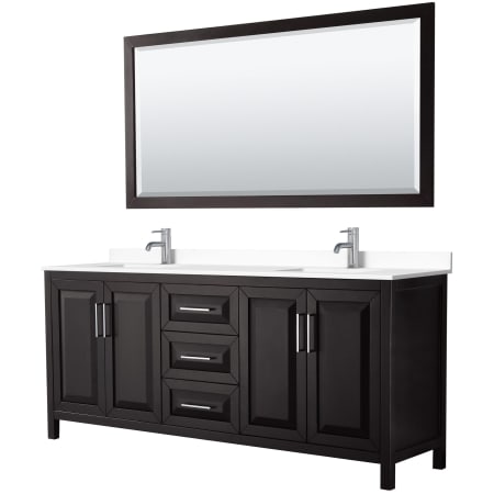 A large image of the Wyndham Collection WCV252580D-VCA-M70 Dark Espresso / White Cultured Marble Top / Polished Chrome Hardware
