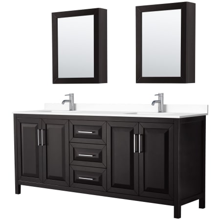 A large image of the Wyndham Collection WCV252580D-VCA-MED Dark Espresso / White Cultured Marble Top / Polished Chrome Hardware