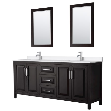 A large image of the Wyndham Collection WCV252580D-QTZ-UNSM24 Dark Espresso / White Quartz Top / Polished Chrome Hardware