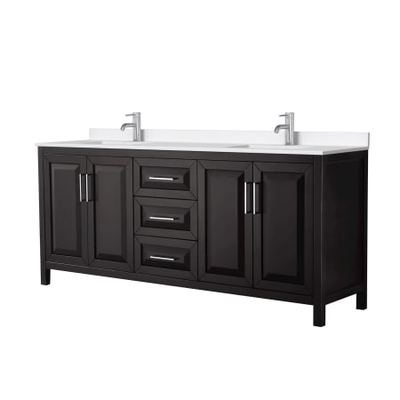 A large image of the Wyndham Collection WCV252580D-QTZ-UNSMXX Dark Espresso / White Quartz Top / Polished Chrome Hardware