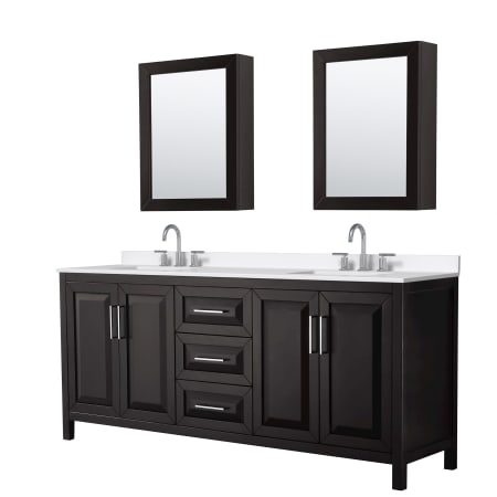 A large image of the Wyndham Collection WCV252580D-QTZ-US3MED Dark Espresso / White Quartz Top / Polished Chrome Hardware