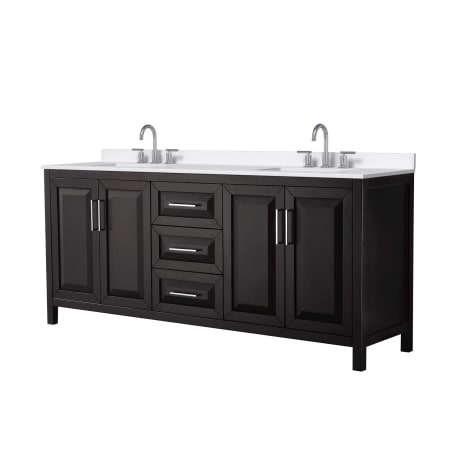 A large image of the Wyndham Collection WCV252580D-QTZ-US3MXX Dark Espresso / White Quartz Top / Polished Chrome Hardware