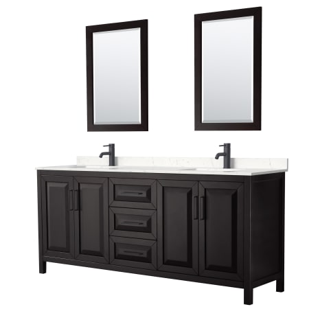 A large image of the Wyndham Collection WCV252580D-VCA-M24 Dark Espresso / Carrara Cultured Marble Top / Matte Black Hardware