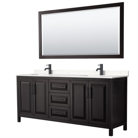 A large image of the Wyndham Collection WCV252580D-VCA-M70 Dark Espresso / Carrara Cultured Marble Top / Matte Black Hardware