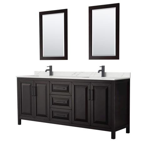 A large image of the Wyndham Collection WCV252580D-QTZ-UNSM24 Dark Espresso / Giotto Quartz Top / Matte Black Hardware