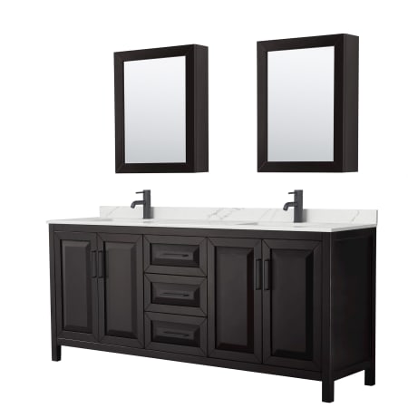 A large image of the Wyndham Collection WCV252580D-QTZ-UNSMED Dark Espresso / Giotto Quartz Top / Matte Black Hardware