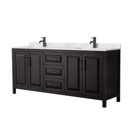 A large image of the Wyndham Collection WCV252580D-QTZ-UNSMXX Dark Espresso / Giotto Quartz Top / Matte Black Hardware