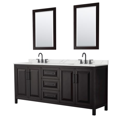 A large image of the Wyndham Collection WCV252580D-QTZ-US3M24 Dark Espresso / Giotto Quartz Top / Matte Black Hardware