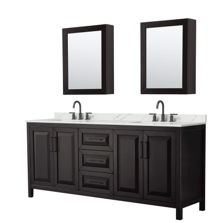 A large image of the Wyndham Collection WCV252580D-QTZ-US3MED Dark Espresso / Giotto Quartz Top / Matte Black Hardware