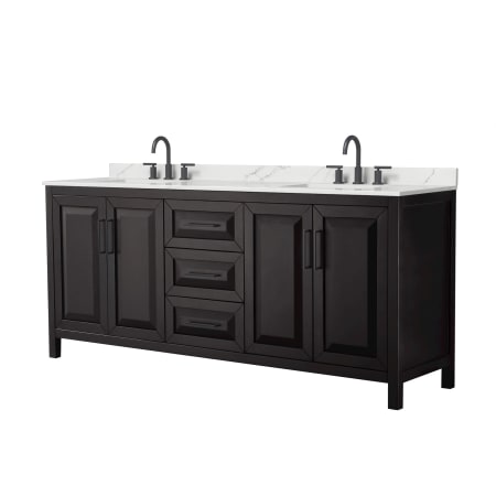 A large image of the Wyndham Collection WCV252580D-QTZ-US3MXX Dark Espresso / Giotto Quartz Top / Matte Black Hardware