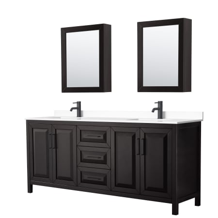 A large image of the Wyndham Collection WCV252580D-VCA-MED Dark Espresso / White Cultured Marble Top / Matte Black Hardware
