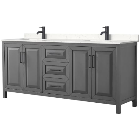 A large image of the Wyndham Collection WCV252580D-VCA-MXX Dark Gray / Carrara Cultured Marble Top / Matte Black Hardware