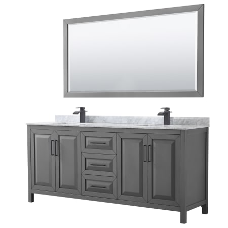 A large image of the Wyndham Collection WCV252580DUNSM70 Dark Gray / White Carrara Marble Top / Matte Black Hardware