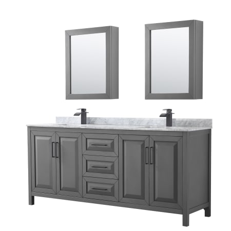 A large image of the Wyndham Collection WCV252580DUNSMED Dark Gray / White Carrara Marble Top / Matte Black Hardware