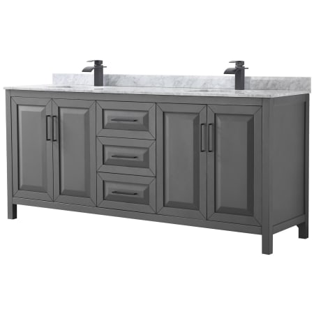 A large image of the Wyndham Collection WCV252580DUNSMXX Dark Gray / White Carrara Marble Top / Matte Black Hardware