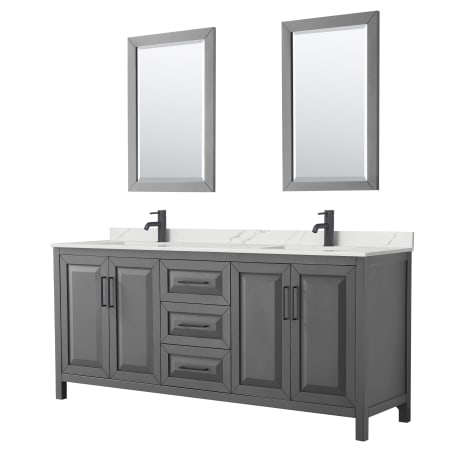 A large image of the Wyndham Collection WCV252580D-QTZ-UNSM24 Dark Gray / Giotto Quartz Top / Matte Black Hardware