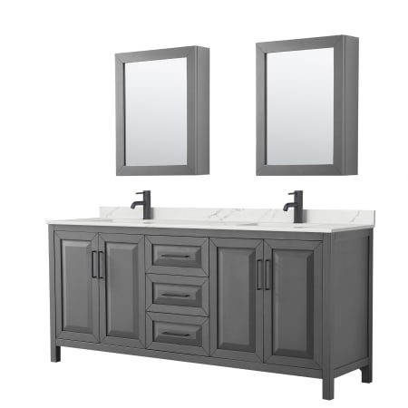 A large image of the Wyndham Collection WCV252580D-QTZ-UNSMED Dark Gray / Giotto Quartz Top / Matte Black Hardware