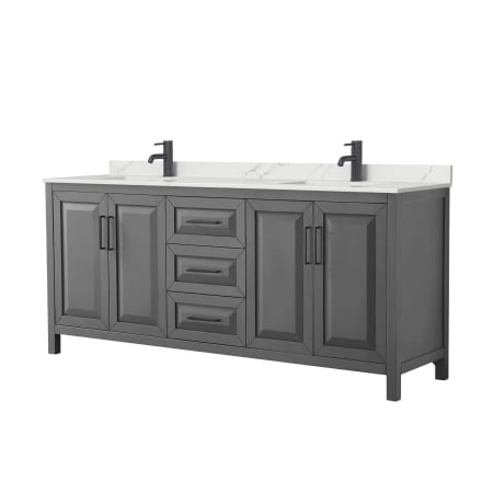 A large image of the Wyndham Collection WCV252580D-QTZ-UNSMXX Dark Gray / Giotto Quartz Top / Matte Black Hardware