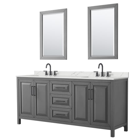 A large image of the Wyndham Collection WCV252580D-QTZ-US3M24 Dark Gray / Giotto Quartz Top / Matte Black Hardware