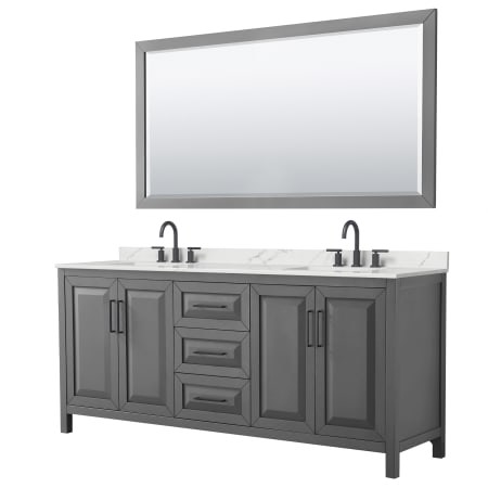 A large image of the Wyndham Collection WCV252580D-QTZ-US3M70 Dark Gray / Giotto Quartz Top / Matte Black Hardware