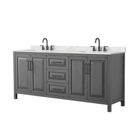 A large image of the Wyndham Collection WCV252580D-QTZ-US3MXX Dark Gray / Giotto Quartz Top / Matte Black Hardware