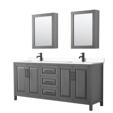 A large image of the Wyndham Collection WCV252580D-VCA-MED Dark Gray / White Cultured Marble Top / Matte Black Hardware