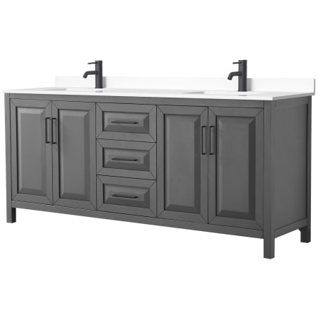 A large image of the Wyndham Collection WCV252580D-VCA-MXX Dark Gray / White Cultured Marble Top / Matte Black Hardware