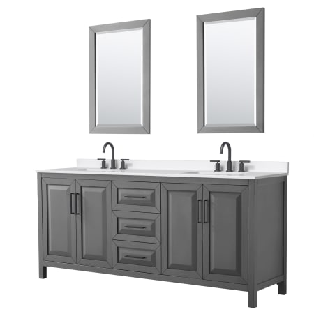 A large image of the Wyndham Collection WCV252580D-QTZ-US3M24 Dark Gray / White Quartz Top / Matte Black Hardware