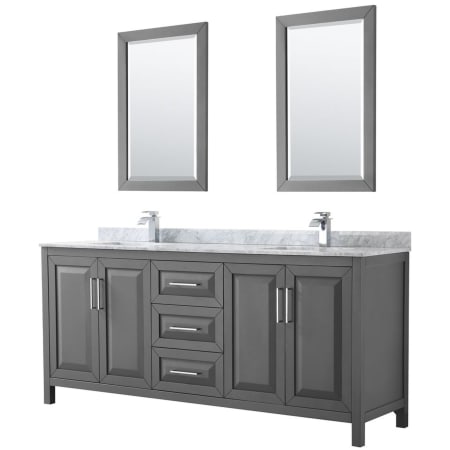 A large image of the Wyndham Collection WCV252580DUNSM24 Dark Gray / White Carrara Marble Top / Polished Chrome Hardware
