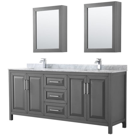 A large image of the Wyndham Collection WCV252580DUNSMED Dark Gray / White Carrara Marble Top / Polished Chrome Hardware