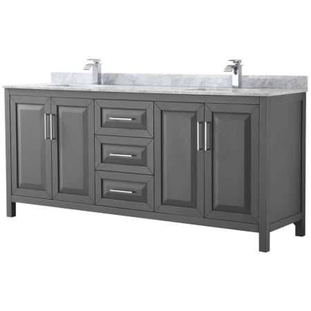 A large image of the Wyndham Collection WCV252580DUNSMXX Dark Gray / White Carrara Marble Top / Polished Chrome Hardware