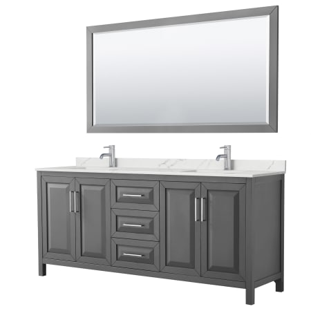 A large image of the Wyndham Collection WCV252580D-QTZ-UNSM70 Dark Gray / Giotto Quartz Top / Polished Chrome Hardware