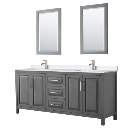 A large image of the Wyndham Collection WCV252580D-QTZ-UNSM24 Dark Gray / White Quartz Top / Polished Chrome Hardware