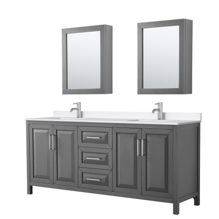 A large image of the Wyndham Collection WCV252580D-QTZ-UNSMED Dark Gray / White Quartz Top / Polished Chrome Hardware