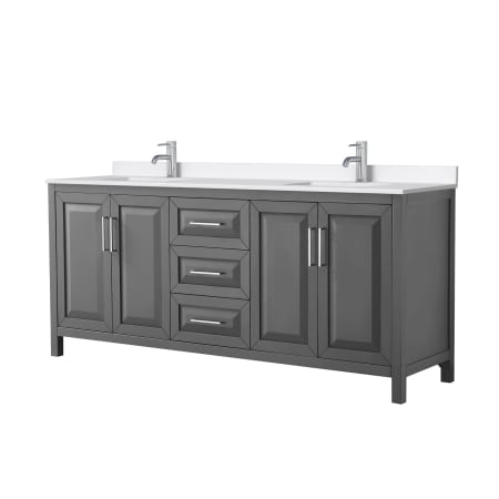 A large image of the Wyndham Collection WCV252580D-QTZ-UNSMXX Dark Gray / White Quartz Top / Polished Chrome Hardware