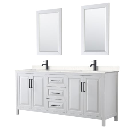 A large image of the Wyndham Collection WCV252580D-VCA-M24 White / Carrara Cultured Marble Top / Matte Black Hardware
